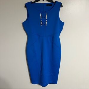 Women’s Ivanka Trump Sleeveless Blue Bodycon‎ Dress Silver Hardware Size Large